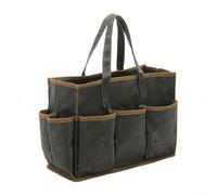 Bolsa de herramientas resistente con 10 bolsillos hecha de lona encerada para jardineros y manitas y resistente al agua (verde)