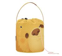 Bolsa de hilo de ganchillo con ilustración de oso de peluche amarillo con agujeros, bolsa de manualidades para organizar agujas de tejer y ganchillo