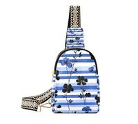 Bolsa de hombro antirrobo con diseño de flores negras y azul real para mujer para senderismo, Flores negras, rayas azul rey, 1 size