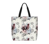 Bolsa de hombro casual con diseño de peces anclados, reutilizable, para compras, viajes, comestibles, regalos para mujeres