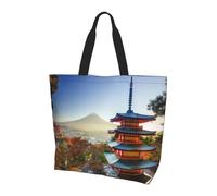 Bolsa de hombro con diseño de flores de loto, bolsa organizadora para viajes, viajes de negocios y viajes a la playa, Japón Monte Fuji Paisaje, Talla única