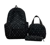 Bolsa de hombro con estampado de lunares con lonchera y bolsa para lápices, mochila estética Kawaii Stuff Y2K para viajes, viajes, viajes, mujeres y niñas, Black, 300.00x200.00x440.00mm