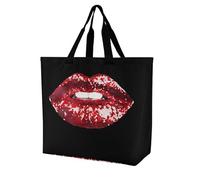 Bolsa de hombro con lentejuelas rojas novedosa para mujer, bolsa de compras, reutilizable, ligera, bolsa de almacenamiento de viaje
