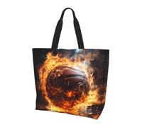 Bolsa de hombro de gran capacidad para mujer, diseño de baloncesto sobre fuego y agua, con estampado de llamas, versátil para ir de compras y viajes