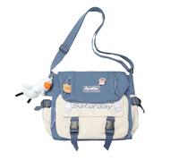 Bolsa de hombro de lona para adolescentes, niñas, estudiantes, mochila escolar con colgante, bolsa cruzada de gran capacidad, Blue, As shown in the figure