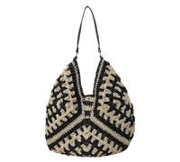 Bolsa de hombro de paja para mujer, bolsa de playa tejida a mano, Black