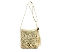 Bolsa de hombro de playa, color beige, bolso de mano de rafia, bolsa de playa de verano con borlas, bolsa de hombro tejida para mujer, para trabajo, viajes, boda, al aire libre, bolsa de mujer, beige
