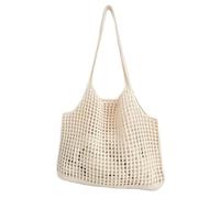 Bolsa de hombro de punto de ganchillo de gran capacidad, casual, bolsa de playa, bolso hueco para viajes y uso diario, Beige Bg, Medium