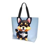 Bolsa de hombro estampada con diseño de ballenas en el mar, adecuada para viajes, playa y compras diarias., Card Love Fancy Puppy, Talla única