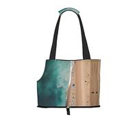 Bolsa de hombro estampada para mascotas con vista aérea de la playa, especialmente diseñada para perros y gatos pequeños, hombro y bolso multifuncional