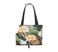Bolsa de hombro estampada para mascotas Lotus in the Pond para salir - Bolso de hombro de doble propósito para perros y gatos pequeños