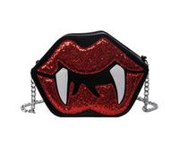 Bolsa de hombro gótica con lentejuelas cruzadas, para Halloween, con forma de labio, con forma de diente de vampiro, bolso de noche con cadena de metal para mujer, bolsa divertida, Black, One Size