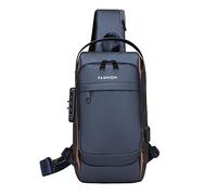 Bolsa de hombro individual para hombre, bolsa de pecho con bloqueo de contraseña, bolsa de cable de datos para deportes al aire libre, bolsa de locomotora, mochila de gran tamaño, azul, Talla única