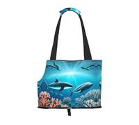 Bolsa de hombro ligera y transpirable de viaje para mascotas pequeñas, bolsa de hombro estampada WZYCWB Whales under the Sea