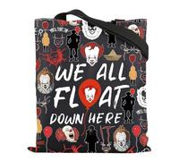 Bolsa de hombro para amantes de la película de terror, regalo de payaso, con texto en inglés "We All Float Down Here", regalo de fiesta de Halloween, regalo asesino, Bolsa flotante, 35*40cm