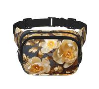 Bolsa de hombro para gimnasio, con peonía blanca y dorada, moderna, con doble capa, cuadrada, color negro, talla única, negro, talla única, Negro , Talla única