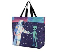Bolsa De Hombro Para La Compra Astronauta Conoce A Extraterrestre Shopping Bag Resistente Bolsa De La Compra Portátiles Bolsas Tote Bag Para Uso Diario Trabajar Viaje