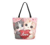 Bolsa De Hombro Para La Compra Corazón Gato Amor Corazones Shopping Bag Portátiles Bolsa De La Compra Resistente Bolso Tote Para Regalo Útil Trabajar Uso Diario