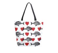 Bolsa De Hombro Para La Compra Corazones De Amor Rojos Con Espinas De Pescado Bolsa De La Compra Resistente Bolsas De Playa Ligeras Shopping Bag Para Regalo Útil Trabajar Playa