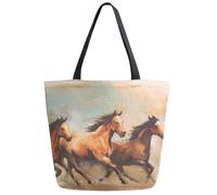 Bolsa De Hombro Para La Compra Cuadro De Tres Caballos Corriendo Shopping Bag Mujere Bolsa De La Compra Resistente Bolsas Tote Bag Para Uso Diario Viaje Regalo Útil