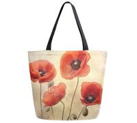 Bolsa De Hombro Para La Compra Elegante Cuadro De Amapolas Rojas De Estilo Antiguo Bolso Tote Mujere Shopping Bag Portátiles Bolsa De La Compra Para Viaje Playa Uso Diario