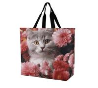 Bolsa De Hombro Para La Compra Gato Entre Flores Shopping Bag Portátiles Bolsas Tote Bag Reutilizable Bolsas De Playa Para Viaje Playa Regalo Útil