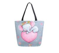Bolsa De Hombro Para La Compra Lindo Elefante, Ratón, Corazón De Amor Rosa Bolsas De Playa Resistente Shopping Bag Mujere Bolso Tote Para Regalo Útil Uso Diario Trabajar