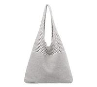 Bolsa de hombro para mujer, de punto hueco, portátil, para primavera/verano, gris, Talla única