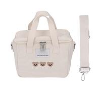Bolsa de Hombro para Pañales Bolsa de Viaje de Tela Oxford Mamá Bolsa de Viaje Portátil de Gran Capacidad Bordado Patrón de Oso con Asa Aislamiento Bolsa de Almuerzo Tote para (Blanco)