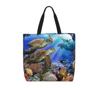 Bolsa de hombro unisex con diseño de delfín mirándote a ti todos los días, reutilizable, plegable, casual, elegante, para compras, playa, viajes, trabajo y escuela, Tortuga animal oceánica, Talla