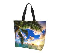 Bolsa de hombro unisex con diseño de oveja blanca sobre fondo, reutilizable, plegable, casual, elegante, para compras, playa, viajes, trabajo, escuela, Beautiful Sunrise Oc, Talla única