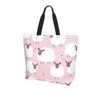 Bolsa de hombro unisex con diseño de oveja blanca sobre fondo, reutilizable, plegable, casual, elegante, para compras, playa, viajes, trabajo, escuela, Oveja blanca sobre rosa, Talla única