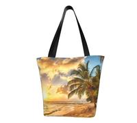 Bolsa de hombro unisex con diseño de puesta de sol tropical, reutilizable, plegable, casual, elegante, para compras, playa, viajes, trabajo, escuela, Paisaje del atardecer del océano, Talla única