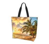 Bolsa de hombro unisex con diseño de puesta de sol tropical, reutilizable, plegable, casual, elegante, para compras, playa, viajes, trabajo, escuela, Paisaje del atardecer del océano, Talla única