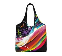 Bolsa de hombro unisex de transporte diversificada, reutilizable, plegable, casual, elegante, para compras, playa, viajes, trabajo, escuela, Música colorida, Talla única