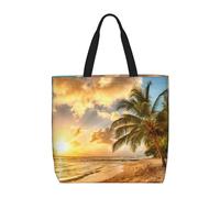 Bolsa de hombro unisex para jardín, reutilizable, plegable, casual, elegante, para compras, playa, viajes, trabajo, escuela, Paisaje del atardecer del océano, Talla única