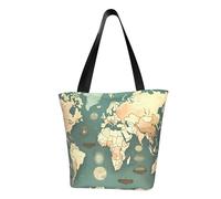 Bolsa de hombro versátil con diseño de mapa del mundo, diseño de mapa del mundo, para viajes, playa, uso diario, amplio almacenamiento