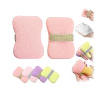 Bolsa de jabón exfoliante de doble cara, esponja de baño espumosa de malla 2 en 1 con asa, bolsa reutilizable de secado rápido para limpieza facial y corporal, para el cuidado diario de la piel y el