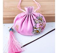 Bolsa de joyería con cordón de brocado, 4 bolsas de bolsitas con cordón de brocado chino con borla multicolor 8 cm x 13 cm(Pink)