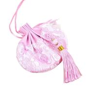 Bolsa de joyería con cordón de brocado, 4 Uds. Bolsa de bolsita con cordón bordado chino multicolor de 10x8cm con borla(Pink)