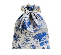 Bolsa de joyería con cordón de brocado, Bolsa de joyería de brocado de seda con forro de ante, cordón, varios tamaños multicolores(White flower birds)