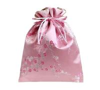 Bolsa de joyería con cordón de brocado, Bolsa for joyería con cordón y bordado de brocado de seda, forro de gamuza, 7,87x9,84 pulgadas, multicolor(Pink)