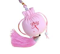 Bolsa de joyería con cordón de brocado, Paquete de 4 bolsas vacías con cordón y patrón de loto multicolor, 8 cm x 9 cm(Pink)