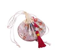 Bolsa de joyería con cordón de brocado, Paquete de 4 bolsitas chinas multicolores con cordón y borlas de flores bordadas(Pink)