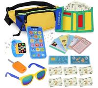 Bolsa de juego para niños pequeños de 3 a 6 años, mi primer juguete de cartera con bolsillo en la cintura, billetera de dinosaurio, smartphone, reloj inteligente, llaves de coche y dinero falso