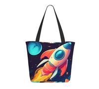 Bolsa De La Compra Cohete De Dibujos Animados En El Espacio Bolsa De Tela Para Mujeres Multiusos De Gran Capacidad Bolsas De Tela, Para Diario, Estudiantes, Viajes, 50x40cm