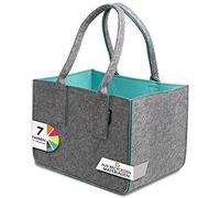 Bolsa de la compra de tela de fieltro reciclado, gran bolsa de la compra, dos colores gris oscuro/turquesa, asa larga, cesta de la compra plegable, bolsa de leña, bolsa de fieltro, cesta de fieltro