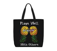 Bolsa De La Compra Juega Bien Con Otros Piña Al Revés Bolso Tote Lona De Gran Capacidad Con Asa Bolsas De Compras, Para Niñas, Diario, Viajes, Estudiantes