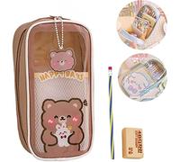 Bolsa de lápices de lona, lindo, dibujos animados, para mascotas, organizador de papelería, soporte para lápices para niños y niñas, estuche Kawaii para la escuela o la oficina (marrón)