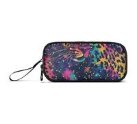 Bolsa de lápices de nailon con purpurina, diseño de leopardo y arcoíris, de gran capacidad, para la escuela, papelería para mujer de secundaria